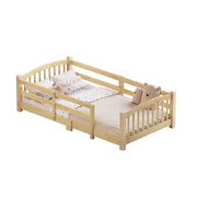 Twin Montessori Floor Bed — Solid Wood Frame with Safety Guardrails, Low-Profile Bed for Kids, Easy Access & Stable Slat Support (350 lbs Capacity)