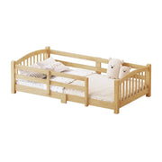 Twin Montessori Floor Bed — Solid Wood Frame with Safety Guardrails, Low-Profile Bed for Kids, Easy Access & Stable Slat Support (350 lbs Capacity)