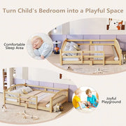 Twin Montessori Floor Bed — Solid Wood Frame with Safety Guardrails, Low-Profile Bed for Kids, Easy Access & Stable Slat Support (350 lbs Capacity)