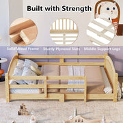 Twin Montessori Floor Bed — Solid Wood Frame with Safety Guardrails, Low-Profile Bed for Kids, Easy Access & Stable Slat Support (350 lbs Capacity)