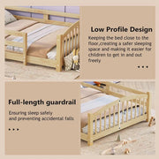Twin Montessori Floor Bed — Solid Wood Frame with Safety Guardrails, Low-Profile Bed for Kids, Easy Access & Stable Slat Support (350 lbs Capacity)