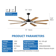 ZEUSFULLY 8-Blade Farmhouse Windmill Ceiling Fan with LED Light, 52