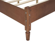 Full Size Wooden Platform Bed with Natural Rattan Headboard