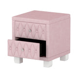 Elegant Upholstered Velvet Nightstand with Button-Tufted Design and Crystal Knobs