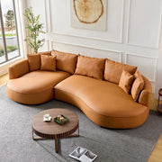 Modern Curved Sectional Sofa – 5-Seat Eco-Leather L & R Chaise Sofa (Grey & Orange)