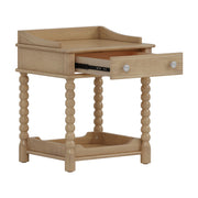 Retro Solid Wood Nightstand with Storage Drawer and Open Display Shelf