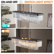Rectangular Crystal Chandelier Adjustable Modern E12 Crystal Hanging Light