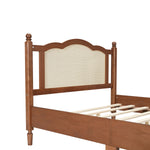 close up smooth snag free woven rattan arch headboard vintage bedroom