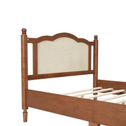 close up smooth snag free woven rattan arch headboard vintage bedroom