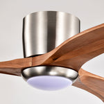 Contemporary 52 inch stain nickel ceiling fan with light and three solid wood sycamore blades.