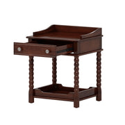 Retro Solid Wood Nightstand with Storage Drawer and Open Display Shelf