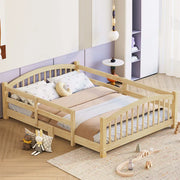 Full Montessori Floor Bed with Guardrails, Solid Wood Kids Bed Frame with Slats – Safe Low Profile Bed for Toddlers & Kids