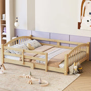 Full Montessori Floor Bed with Guardrails, Solid Wood Kids Bed Frame with Slats – Safe Low Profile Bed for Toddlers & Kids