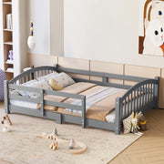 Full Montessori Floor Bed with Guardrails, Solid Wood Kids Bed Frame with Slats – Safe Low Profile Bed for Toddlers & Kids