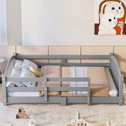 Full Montessori Floor Bed with Guardrails, Solid Wood Kids Bed Frame with Slats – Safe Low Profile Bed for Toddlers & Kids