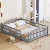 Full Montessori Floor Bed with Guardrails, Solid Wood Kids Bed Frame with Slats – Safe Low Profile Bed for Toddlers & Kids