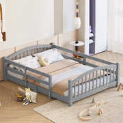 Full Montessori Floor Bed with Guardrails, Solid Wood Kids Bed Frame with Slats – Safe Low Profile Bed for Toddlers & Kids