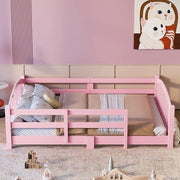 Full Montessori Floor Bed with Guardrails, Solid Wood Kids Bed Frame with Slats – Safe Low Profile Bed for Toddlers & Kids