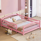 Full Montessori Floor Bed with Guardrails, Solid Wood Kids Bed Frame with Slats – Safe Low Profile Bed for Toddlers & Kids