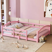 Full Montessori Floor Bed with Guardrails, Solid Wood Kids Bed Frame with Slats – Safe Low Profile Bed for Toddlers & Kids