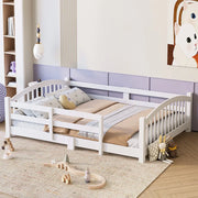 Full Montessori Floor Bed with Guardrails, Solid Wood Kids Bed Frame with Slats – Safe Low Profile Bed for Toddlers & Kids
