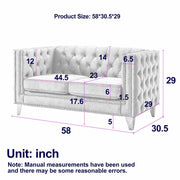 Velvet Sofa 2-Seat, Button Tufted Chesterfield Couch with Metal Legs