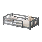 Twin Montessori Floor Bed — Solid Wood Frame with Safety Guardrails, Low-Profile Bed for Kids, Easy Access & Stable Slat Support (350 lbs Capacity)