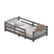 Twin Montessori Floor Bed — Solid Wood Frame with Safety Guardrails, Low-Profile Bed for Kids, Easy Access & Stable Slat Support (350 lbs Capacity)