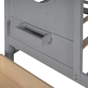 Twin House Bed with Storage Drawers & Shelf, Solid Wood Kids Bed Frame with Roof Design for Safe Sleep & Organized Space