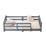 Twin Montessori Floor Bed — Solid Wood Frame with Safety Guardrails, Low-Profile Bed for Kids, Easy Access & Stable Slat Support (350 lbs Capacity)