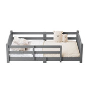 Twin Montessori Floor Bed — Solid Wood Frame with Safety Guardrails, Low-Profile Bed for Kids, Easy Access & Stable Slat Support (350 lbs Capacity)