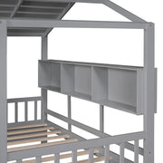 Twin House Bed with Storage Drawers & Shelf, Solid Wood Kids Bed Frame with Roof Design for Safe Sleep & Organized Space