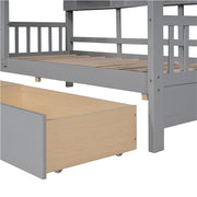 Twin House Bed with Storage Drawers & Shelf, Solid Wood Kids Bed Frame with Roof Design for Safe Sleep & Organized Space