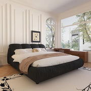 Luxury Queen Upholstered Platform Bed with Oversized Padded Headboard & Solid Wood Frame