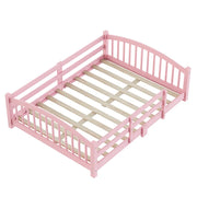 Full Montessori Floor Bed with Guardrails, Solid Wood Kids Bed Frame with Slats – Safe Low Profile Bed for Toddlers & Kids