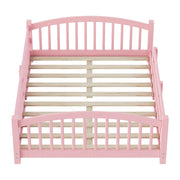 Full Montessori Floor Bed with Guardrails, Solid Wood Kids Bed Frame with Slats – Safe Low Profile Bed for Toddlers & Kids