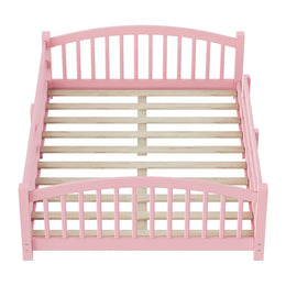 Full Montessori Floor Bed with Guardrails, Solid Wood Kids Bed Frame with Slats – Safe Low Profile Bed for Toddlers & Kids