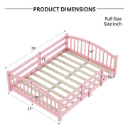 Full Montessori Floor Bed with Guardrails, Solid Wood Kids Bed Frame with Slats – Safe Low Profile Bed for Toddlers & Kids