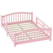 Full Montessori Floor Bed with Guardrails, Solid Wood Kids Bed Frame with Slats – Safe Low Profile Bed for Toddlers & Kids