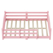 Full Montessori Floor Bed with Guardrails, Solid Wood Kids Bed Frame with Slats – Safe Low Profile Bed for Toddlers & Kids