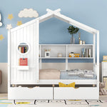 House bed frame with storage and slats