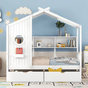 House bed frame with storage and slats
