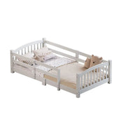 Twin Montessori Floor Bed — Solid Wood Frame with Safety Guardrails, Low-Profile Bed for Kids, Easy Access & Stable Slat Support (350 lbs Capacity)