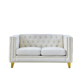 Velvet Sofa 2-Seat, Button Tufted Chesterfield Couch with Metal Legs
