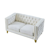 Velvet Sofa 2-Seat, Button Tufted Chesterfield Couch with Metal Legs