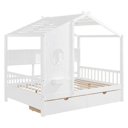Full size house bed with storage drawers