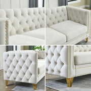 Velvet Sofa 2-Seat, Button Tufted Chesterfield Couch with Metal Legs